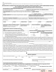 Form 2-28 Declaration of Write-In Candidacy for Cities, School Districts and Other Political Subdivisions - Texas (English/Spanish), Page 3