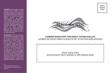 Form 6-15 Carrier Envelope for Early Voting Ballot - Texas (English/Spanish)