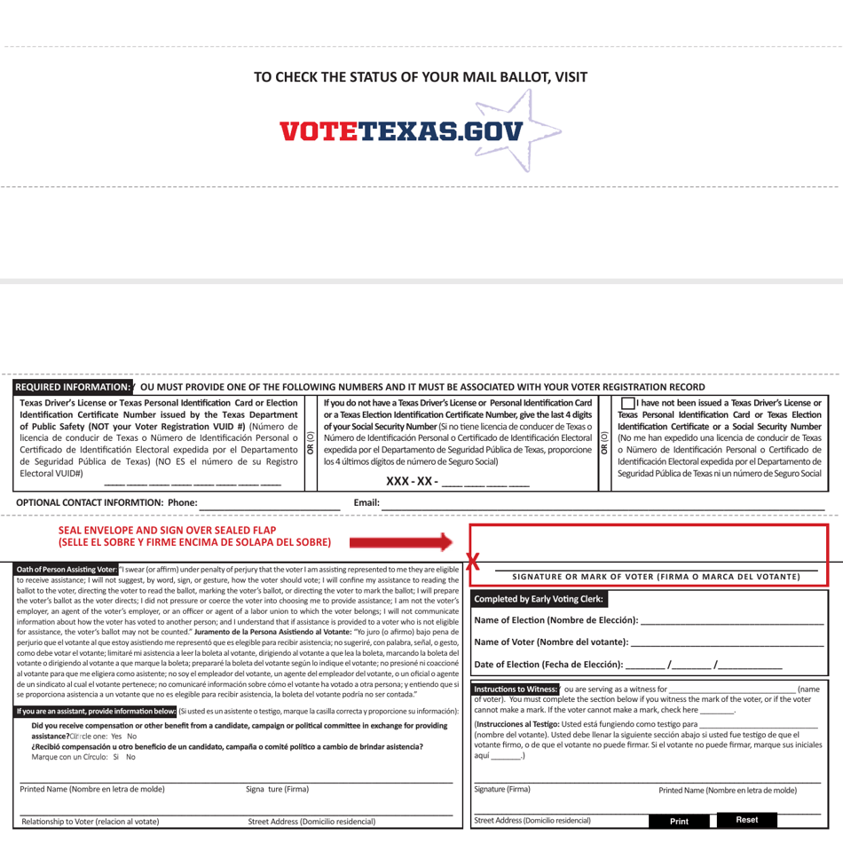Form 6-15 Carrier Envelope for Early Voting Ballot - Texas (English / Spanish), Page 3