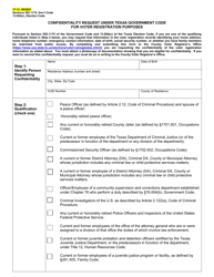Document preview: Form 17-11 Confidentiality Request Under Texas Government Code for Voter Registration Purposes - Texas (English/Spanish)