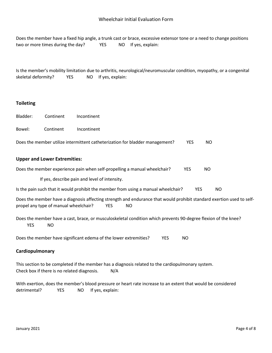 Wheelchair Initial Evaluation Form - Utah, Page 4