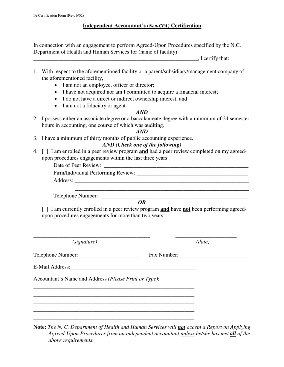 Independent Accountants (Non-CPA) Certification - North Carolina, Page 1