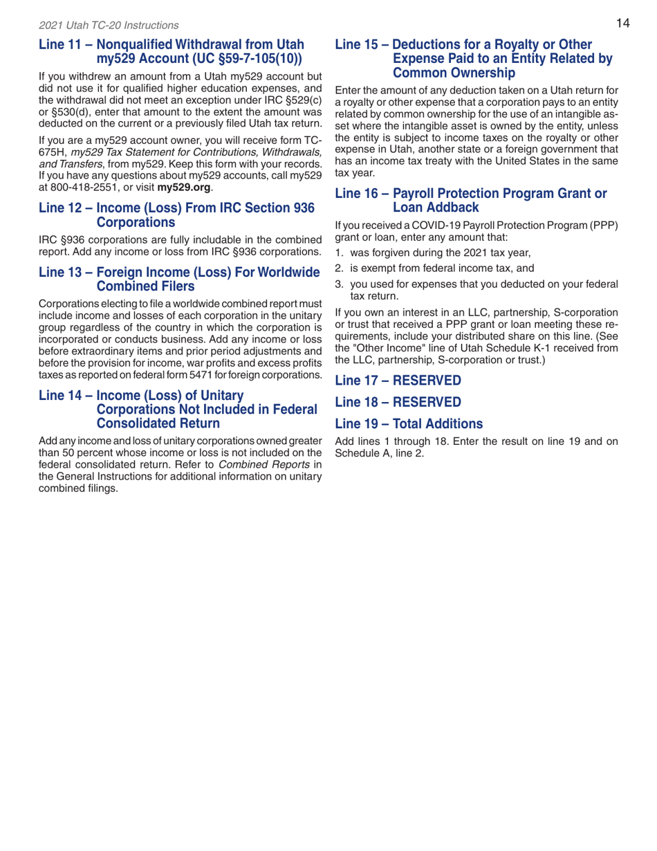 Instructions for Form TC-20 Utah Corporation Franchise and Income Tax Return - Utah, Page 16