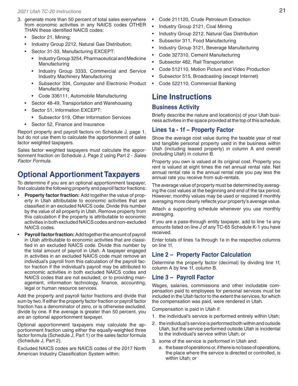 Instructions for Form TC-20 Utah Corporation Franchise and Income Tax Return - Utah, Page 23