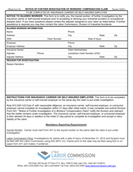 Official Form 441 &quot;Notice of Further Investigation of Wokers' Compensation Claim&quot; - Utah