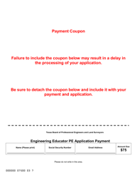 &quot;Application for Licensure as a Professional Engineer - Engineering Educators&quot; - Texas