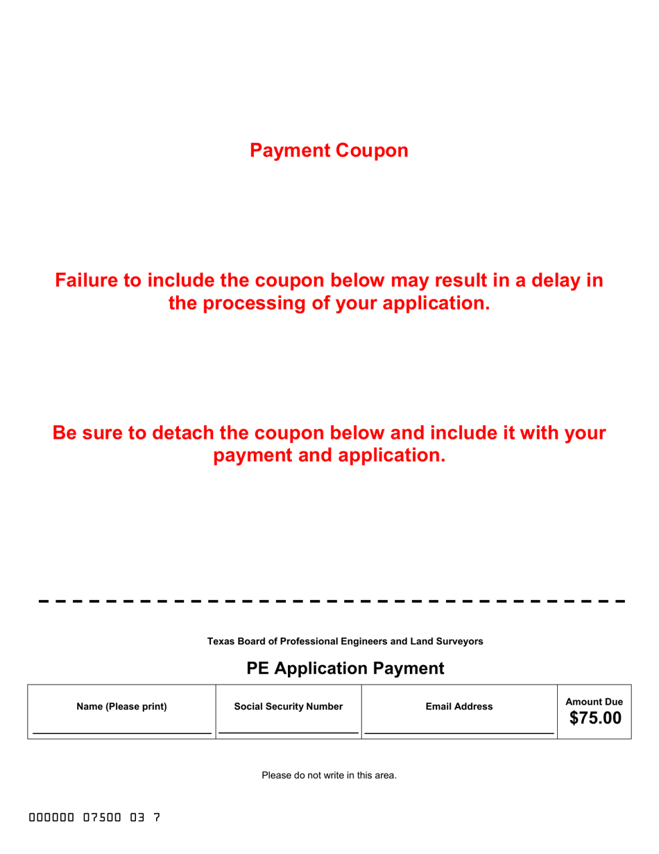 Application for Licensure as a Professional Engineer - Texas, Page 1