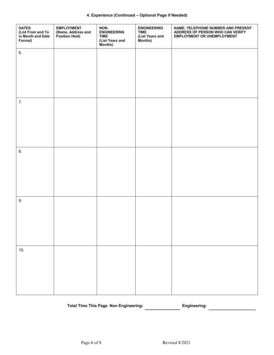 Application for Licensure as a Professional Engineer - Texas, Page 6