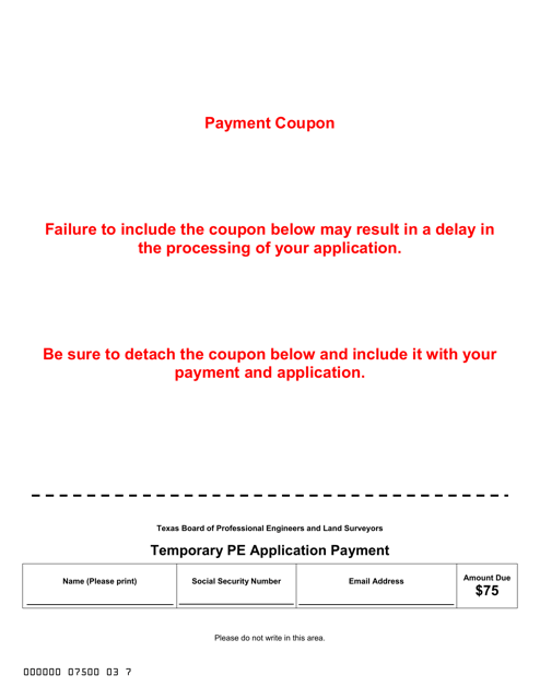Application for Licensure as a Professional Engineer - Temporary Licensure - Texas Download Pdf