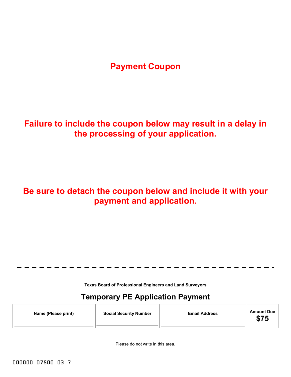 Application for Licensure as a Professional Engineer - Temporary Licensure - Texas, Page 1