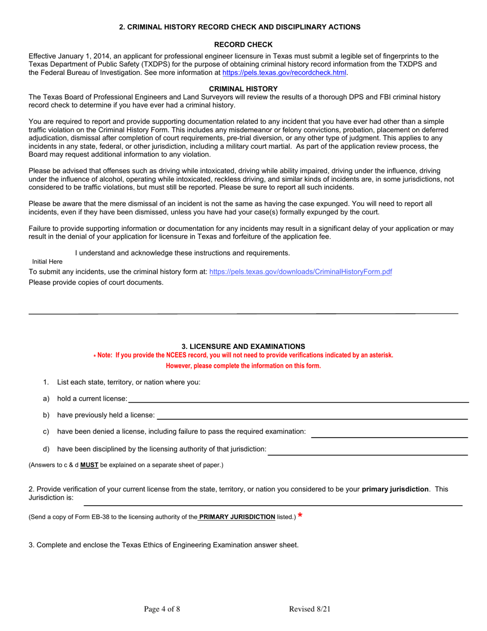 Application for Licensure as a Professional Engineer - Temporary Licensure - Texas, Page 4