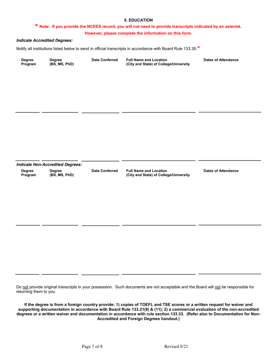 Application for Licensure as a Professional Engineer - Temporary Licensure - Texas, Page 7