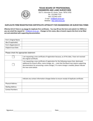 Document preview: Duplicate Firm Registration Certificate Affidavit for Engineering or Surveying Firms - Texas