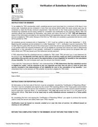 Form TRS22S Verification of Substitute Service and Salary - Texas, Page 2