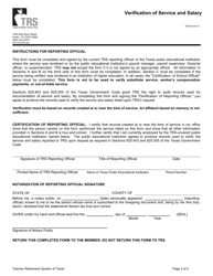 Form TRS22I Verification of Service and Salary - Texas, Page 2