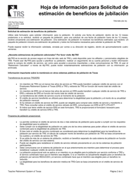 Formulario TRS18 Solicitud De Estimacion De Beneficios De Jubilacion - Texas (Spanish), Page 2