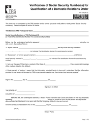 Document preview: Form TRS629 Verification of Social Security Number(S) for Qualification of a Domestic Relations Order - Texas