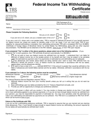 Form TRS228A Federal Income Tax Withholding Certificate - Texas