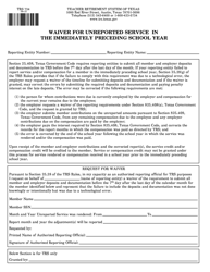 Document preview: Form TRS734 Waiver for Unreported Service in the Immediately Preceding School Year - Texas