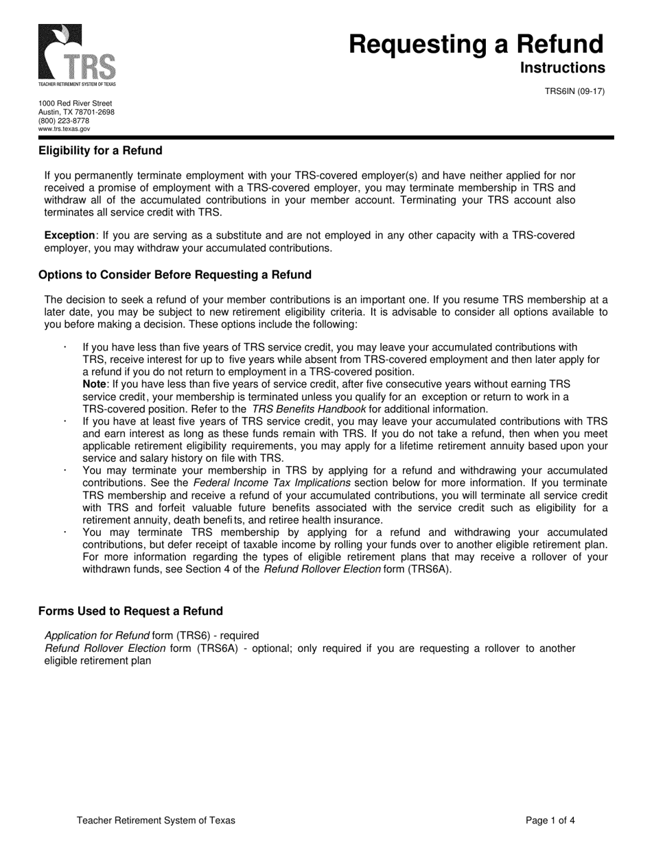 Form TRS6 Application for Refund - Texas, Page 3