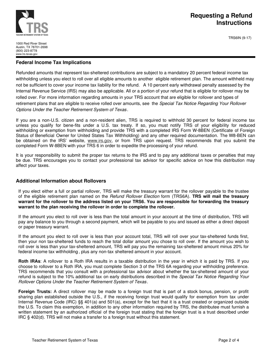 Form TRS6 Application for Refund - Texas, Page 4
