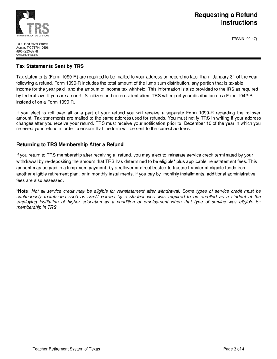 Form TRS6 Application for Refund - Texas, Page 5