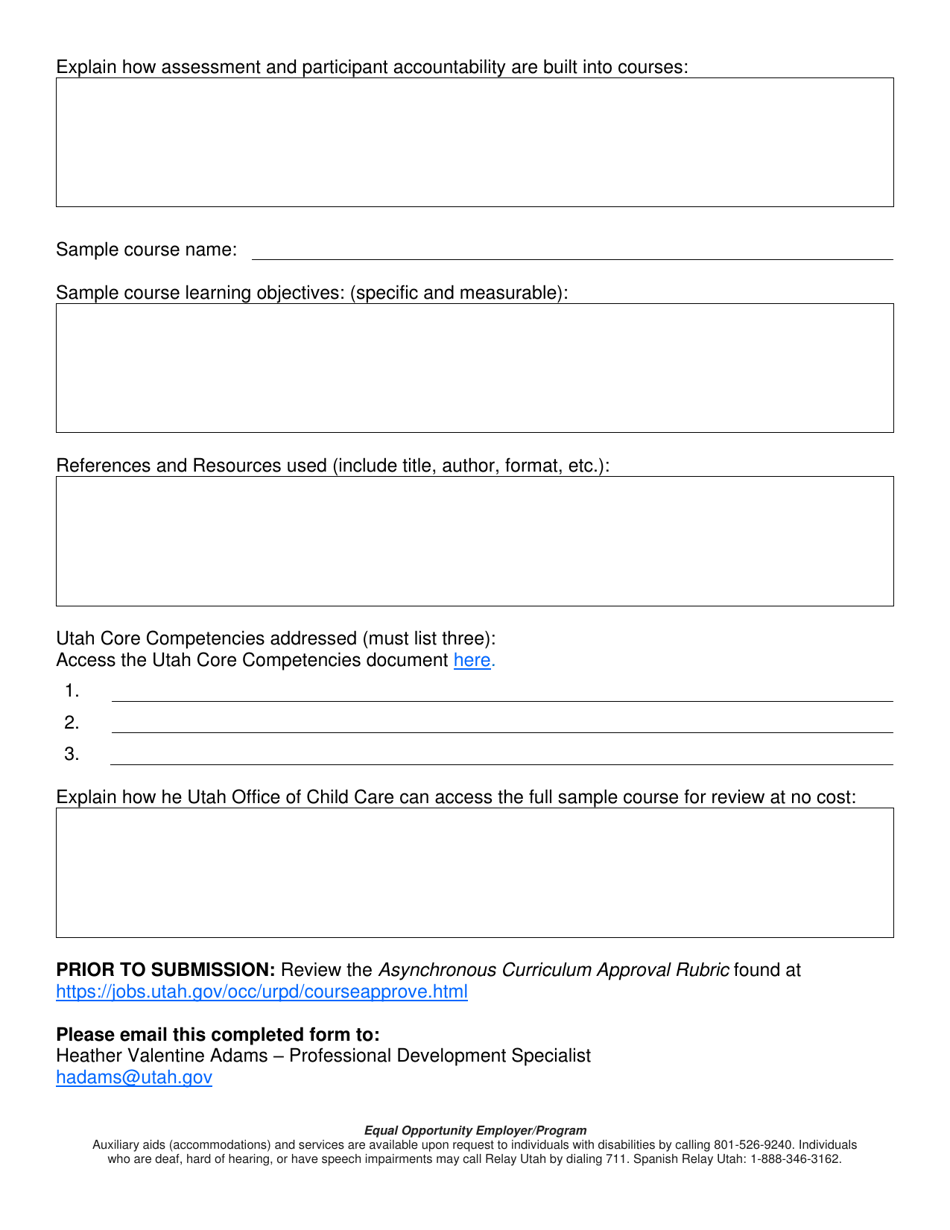 Form DWS-OCC677 Asynchronous Training Career Ladder Curriculum Application - Utah, Page 2