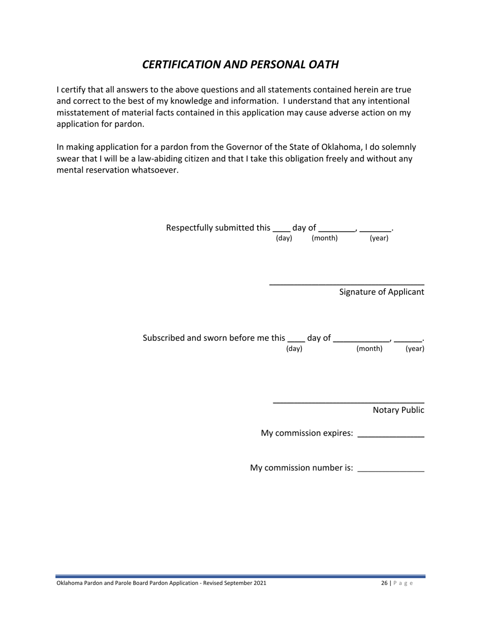 Oklahoma Pardon Application Fill Out, Sign Online and Download PDF