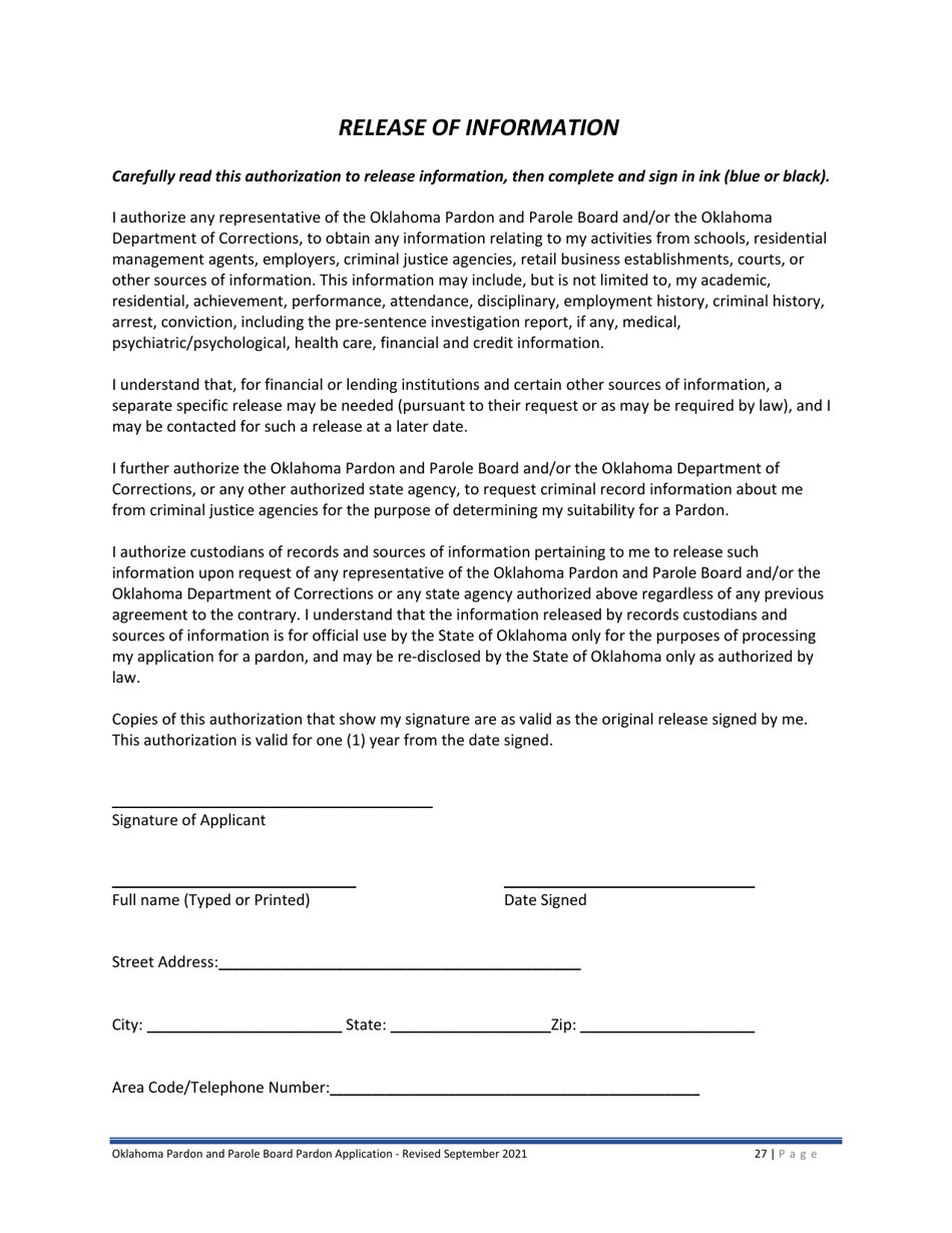 Oklahoma Pardon Application Fill Out, Sign Online and Download PDF