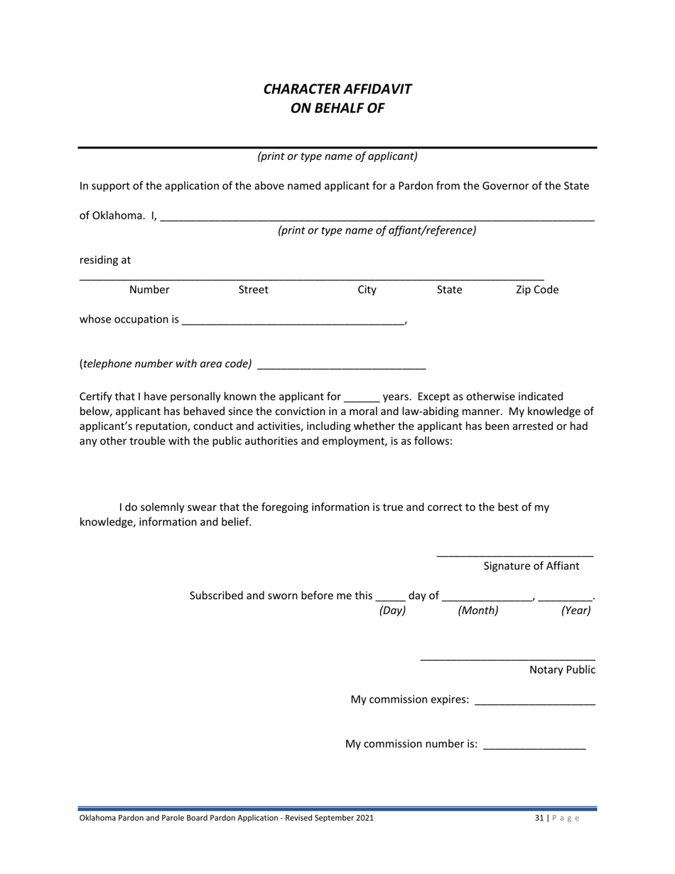 Oklahoma Pardon Application Fill Out, Sign Online and Download PDF