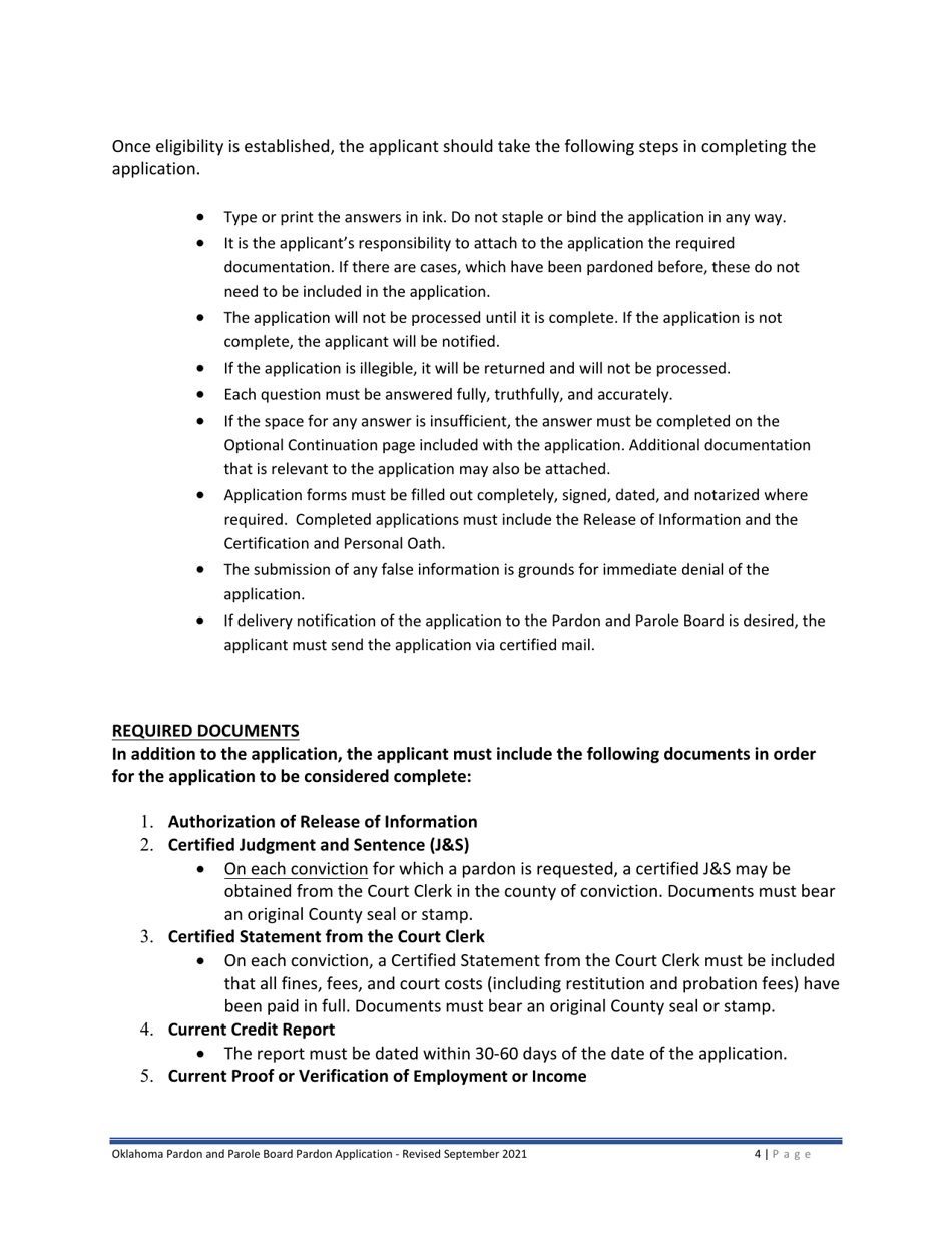 Oklahoma Pardon Application Fill Out, Sign Online and Download PDF