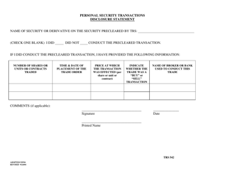 Document preview: Form TRS542 Personal Security Transactions Disclosure Statement - Texas