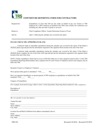 Document preview: Form TRS543 Expenditure Reporting Form for Contractors - Texas
