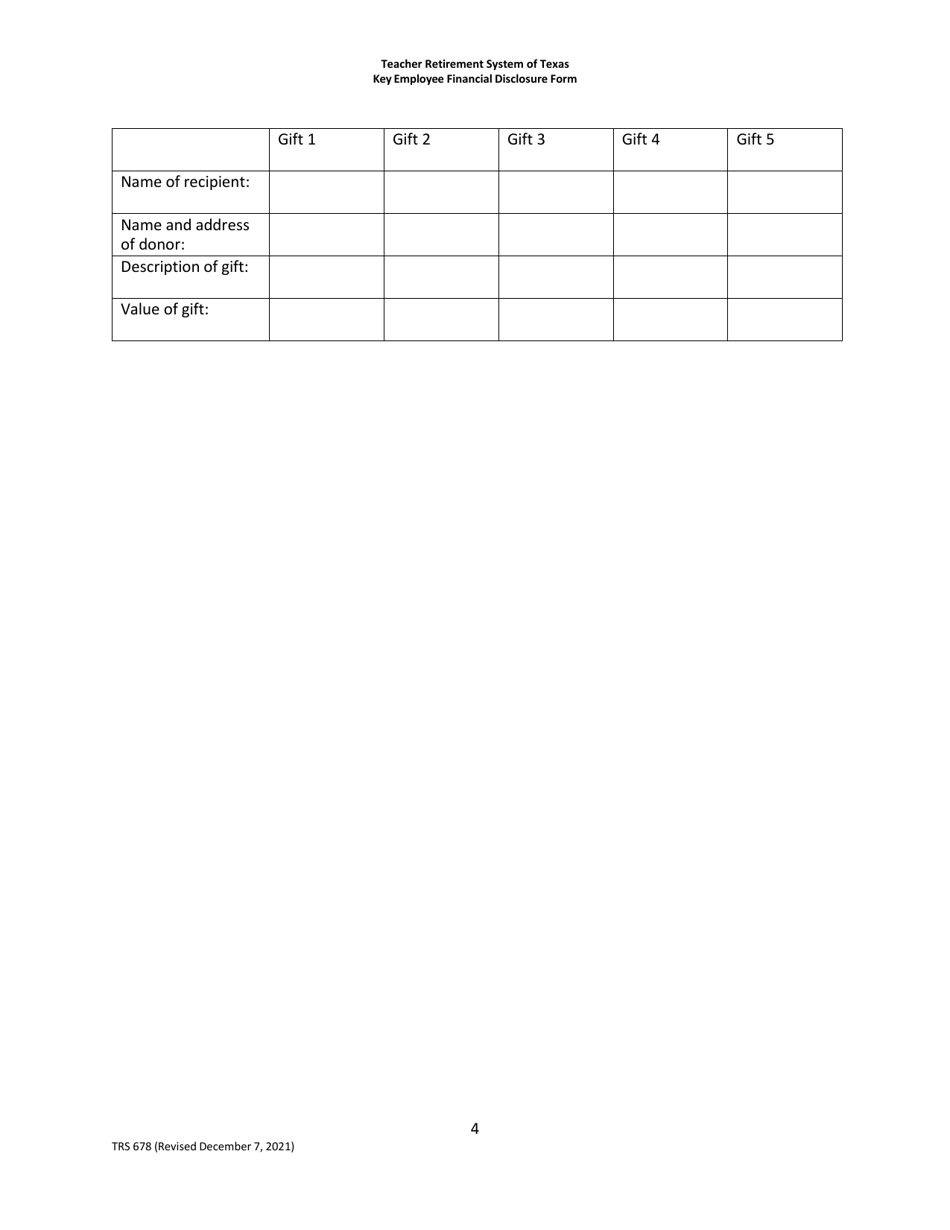 Form TRS678 Key Employee Enhanced Disclosure Form - Texas, Page 4