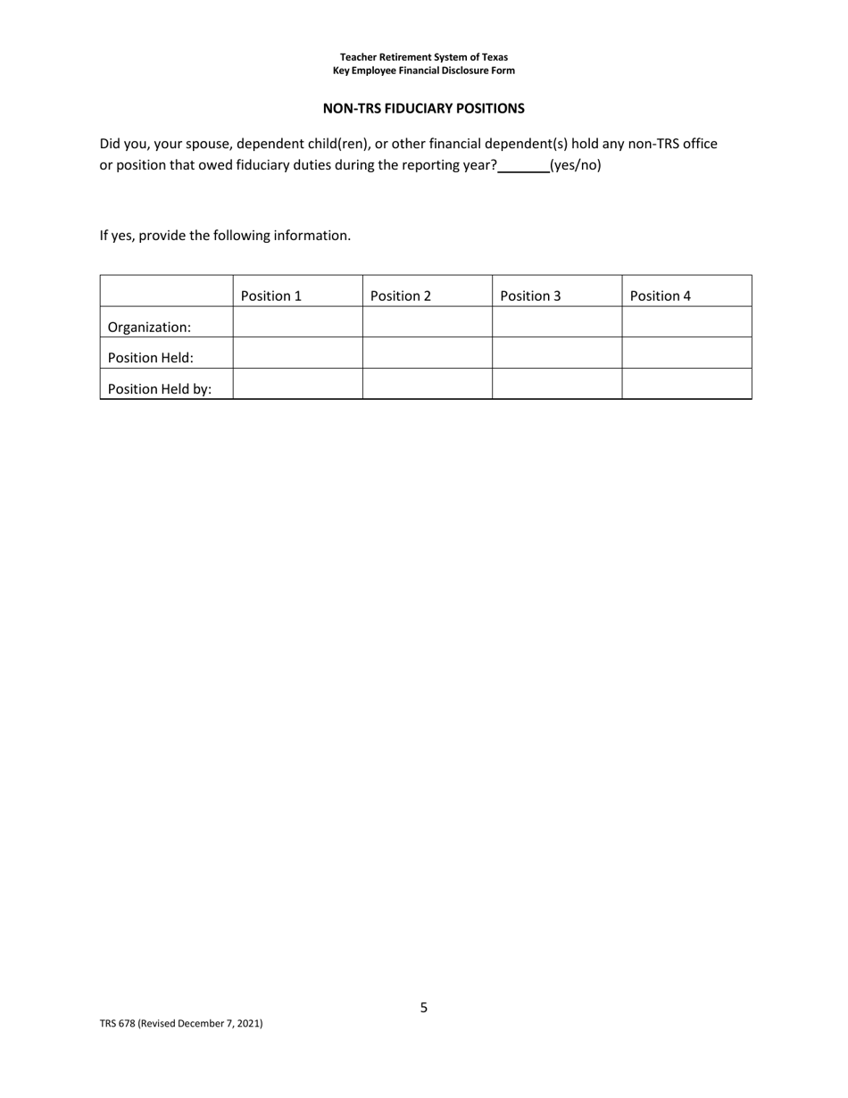 Form TRS678 Key Employee Enhanced Disclosure Form - Texas, Page 5