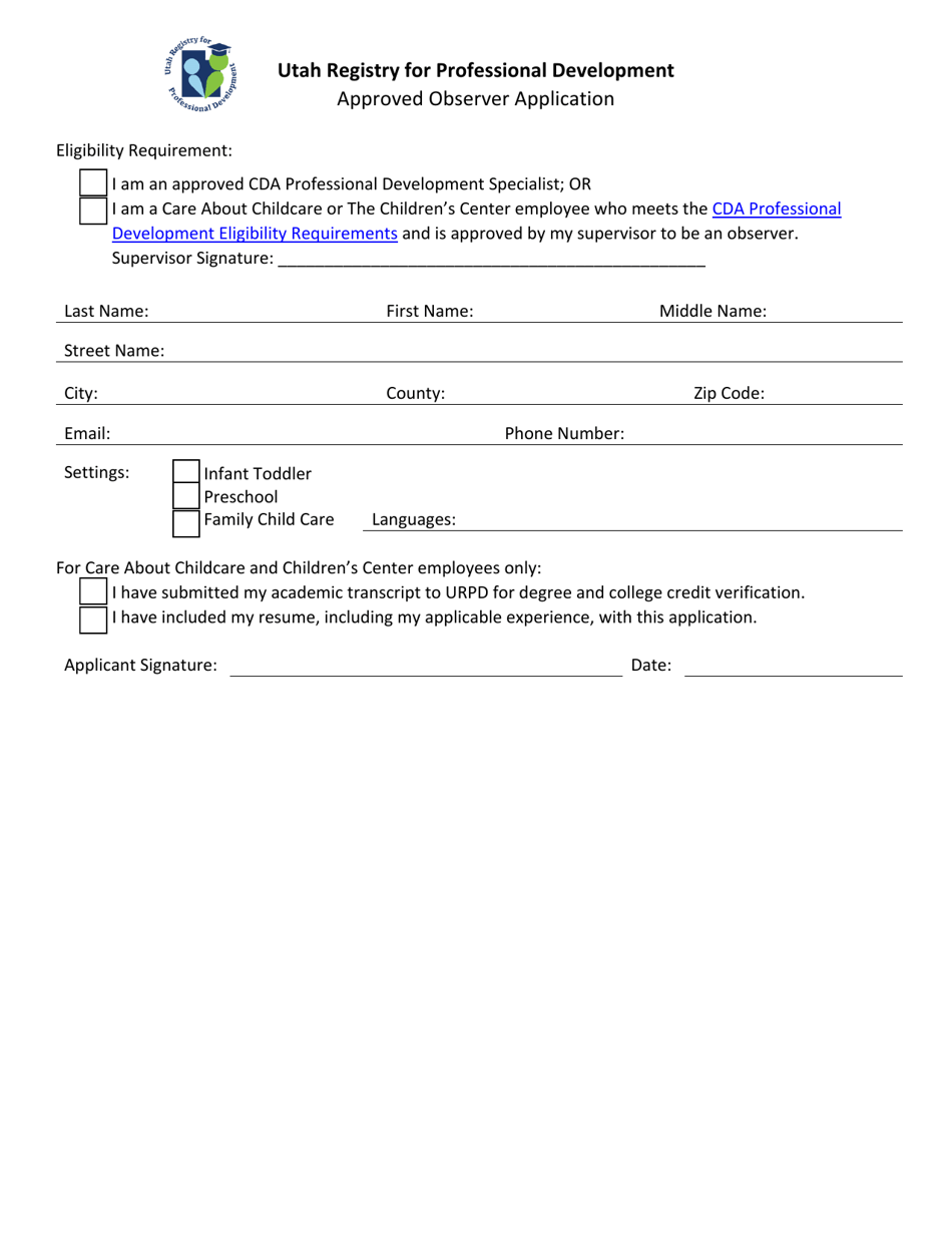Approved Observer Application - Utah, Page 1