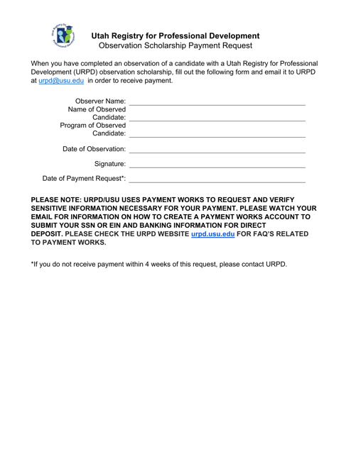 Observation Scholarship Payment Request - Utah Download Pdf