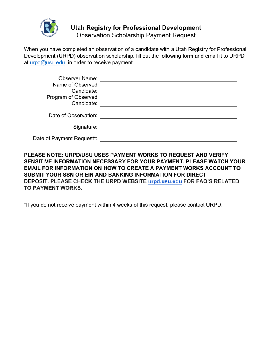 Observation Scholarship Payment Request - Utah, Page 1