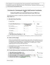 Document preview: Worksheet for Calculating the Monthly Child Nutrition Contribution for Federal Fund/Private Grants and Federal Grant Trs-Care - Texas