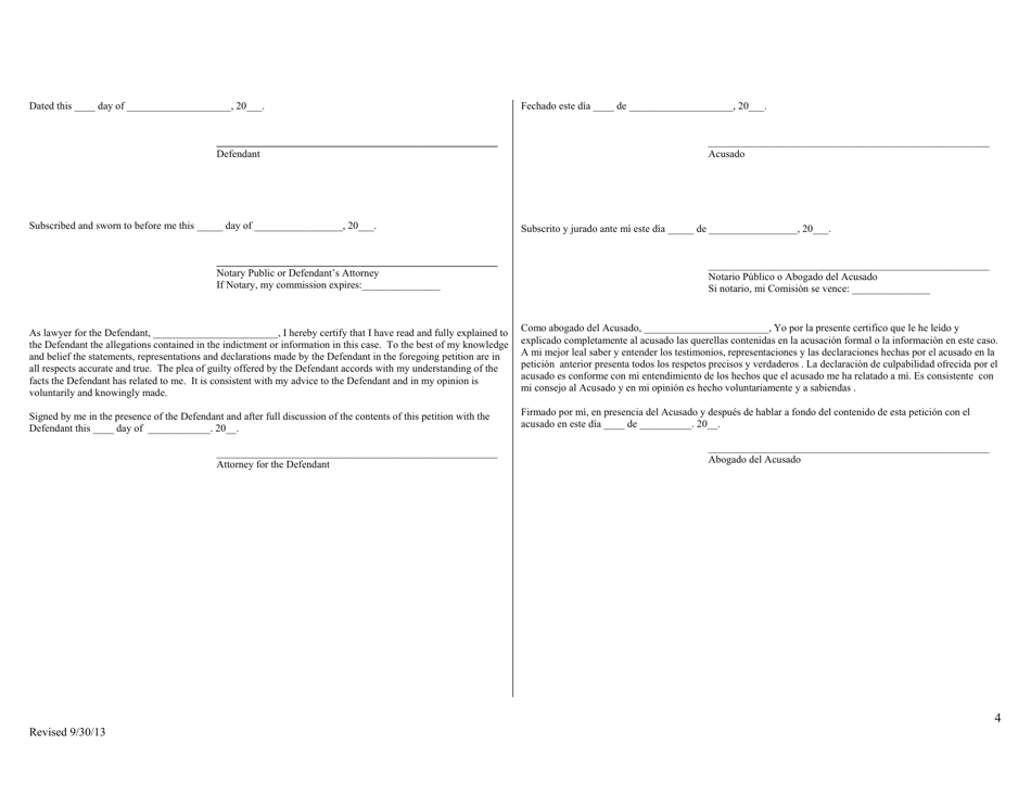 Petition to Give up Rights and Plead Guilty - South Dakota (English / Spanish), Page 4