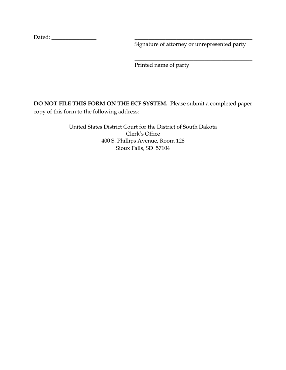 Social Security Case Assignment Form (Consent to Magistrate Judge or Request for District Judge Assignment) - South Dakota, Page 2