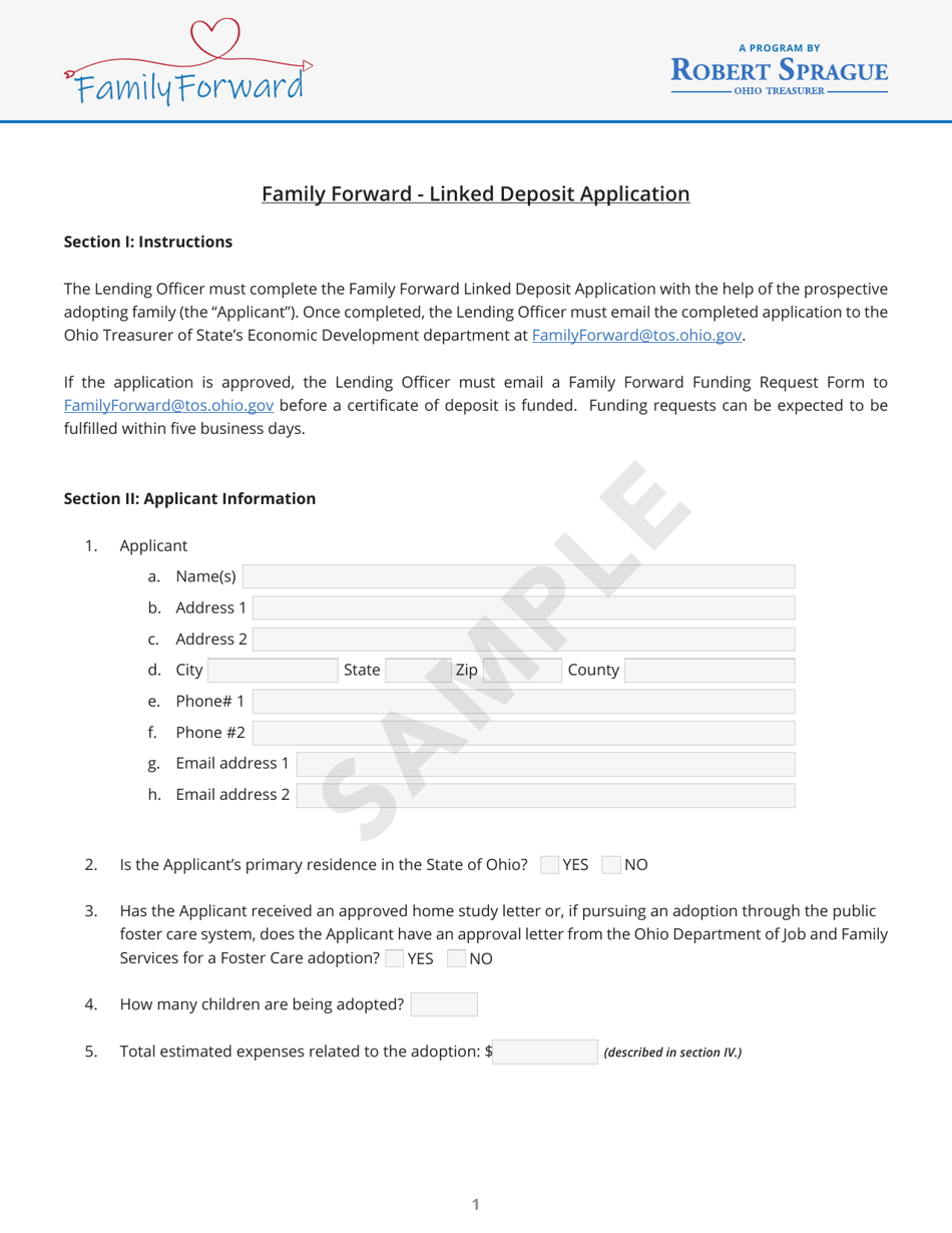 Family Forward - Linked Deposit Application - Sample - Ohio, Page 1