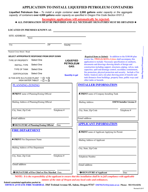 Application to Install Liquefied Petroleum Containers - Oregon