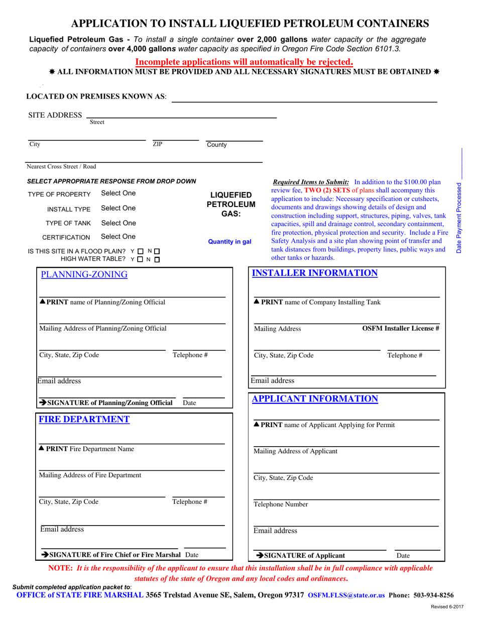 Application to Install Liquefied Petroleum Containers - Oregon, Page 1