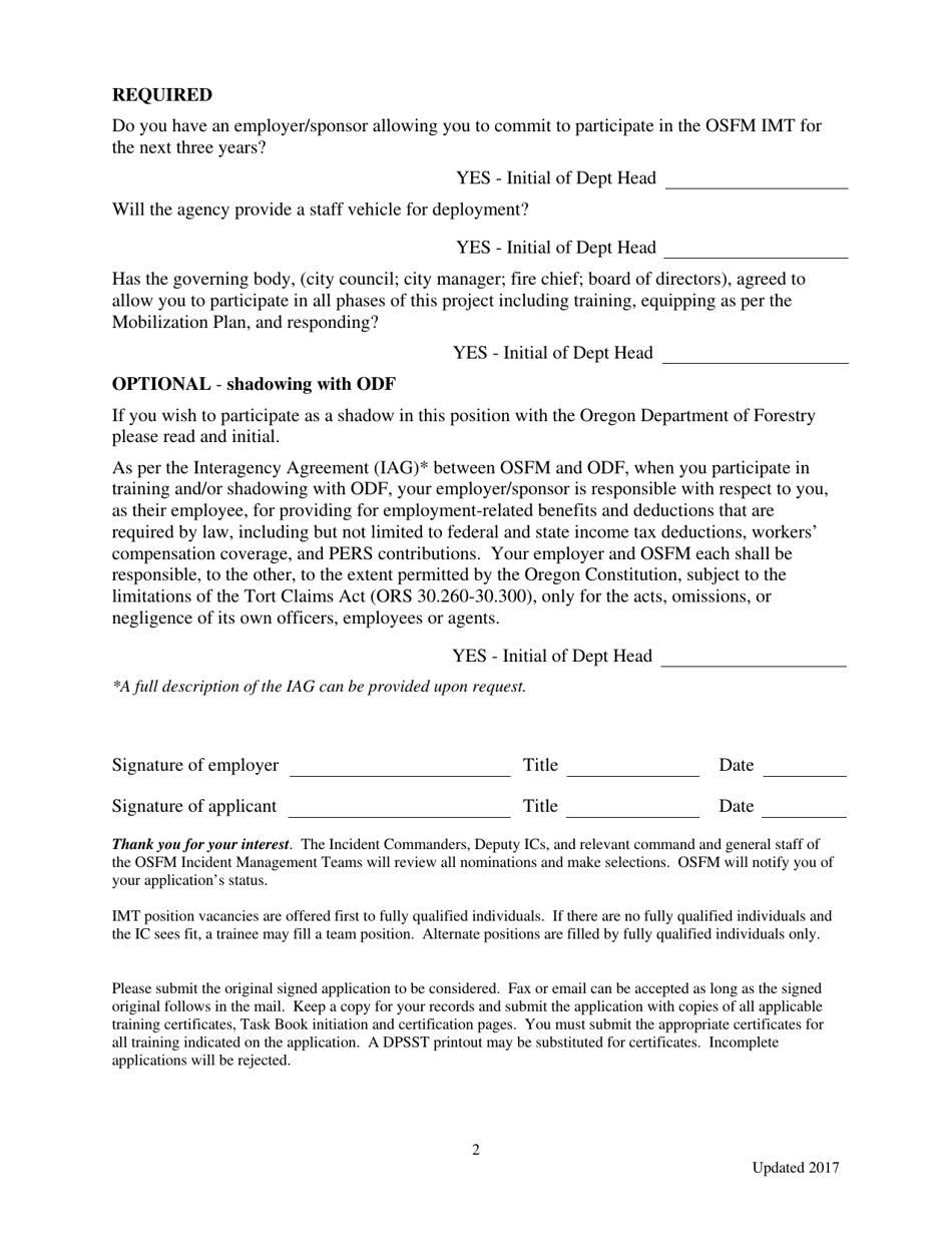 Application for Incident Management Teams - Communications Unit Leader or Assistant - Oregon, Page 2