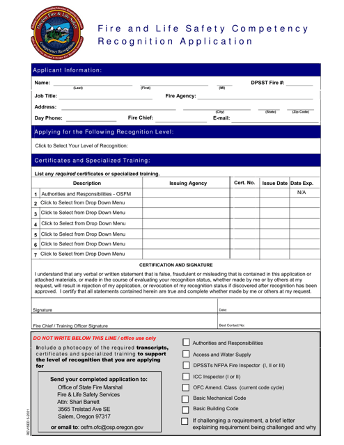 Fire and Life Safety Competency Recognition Application - Oregon