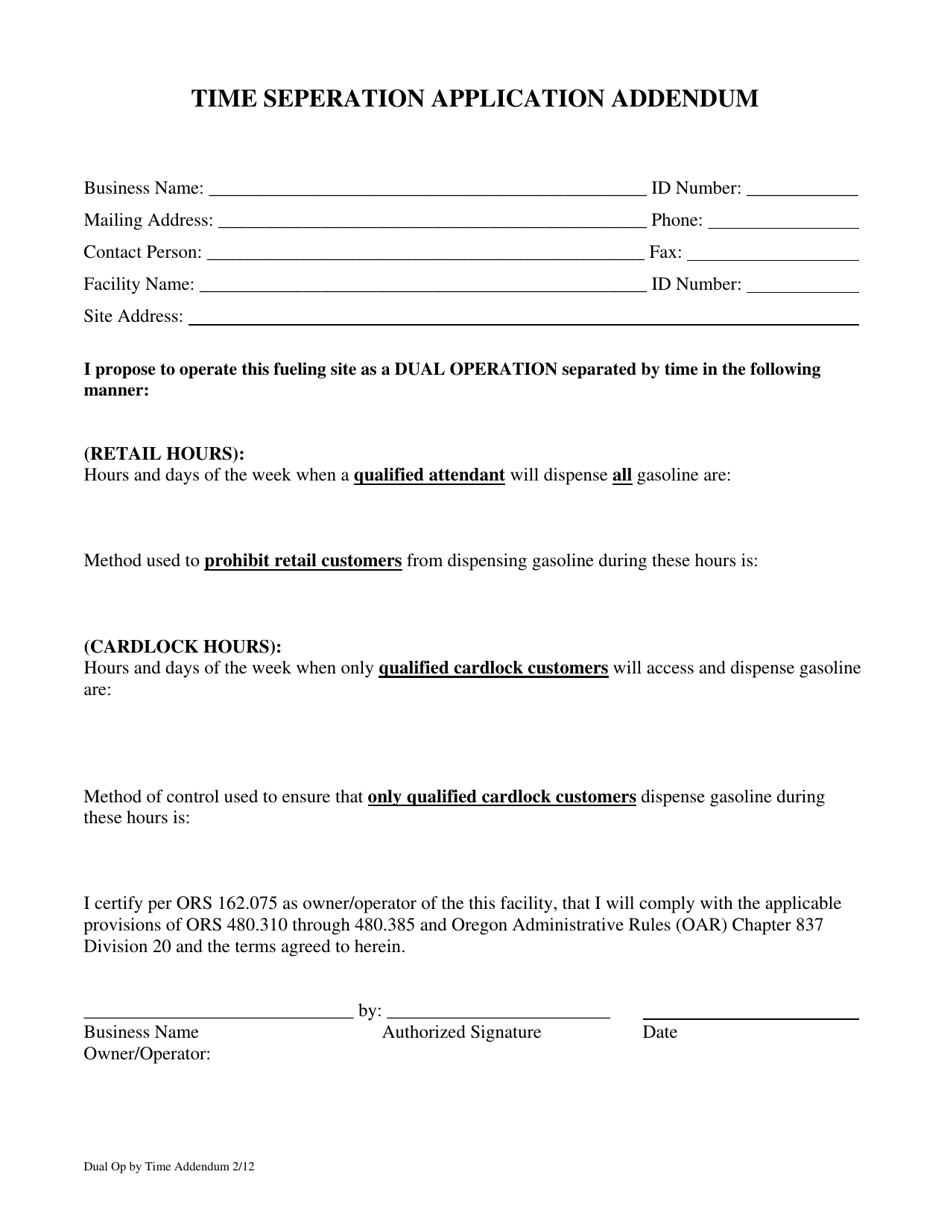 Time Separation Application Addendum - Oregon, Page 1