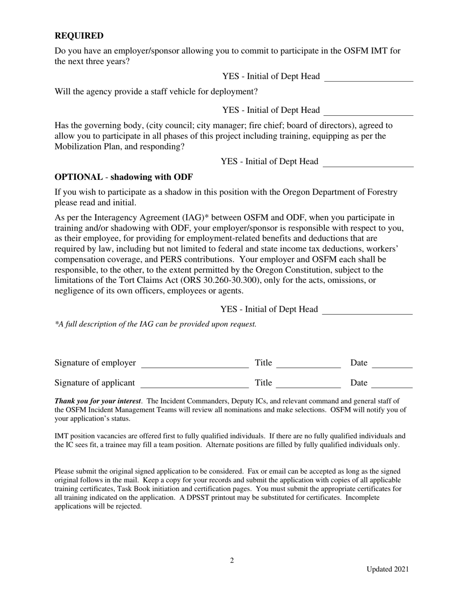 Application for Incident Management Teams - Division / Group Supervisor - Oregon, Page 2