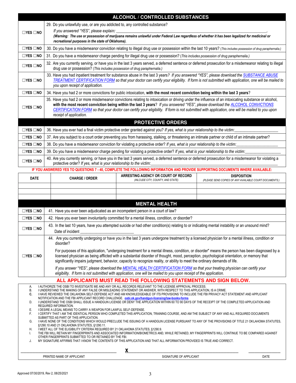 Application for Self-defense Act License - Oklahoma, Page 3