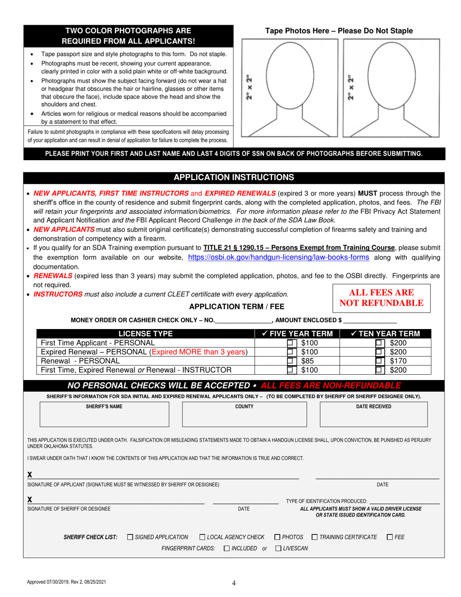 Application for Self-defense Act License - Oklahoma, Page 4